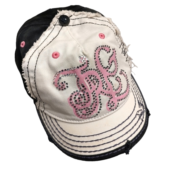 TRUE RELIGION Vintage Y2K Distressed Rhinestone Bling Baseball Cap Hat R… - Picture 1 of 17